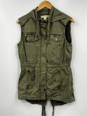 Anthropologie Marrakech Vest Sleeveless Olive Green Hooded Utility Size Small